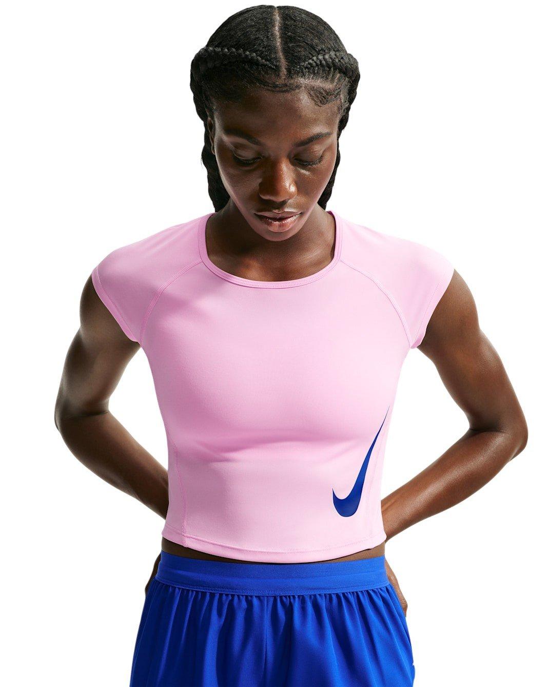Nike Women's Tempo Swoosh Dri-FIT Cap-Sleeve Running Top - Pink/Blue - PINK/BLUE